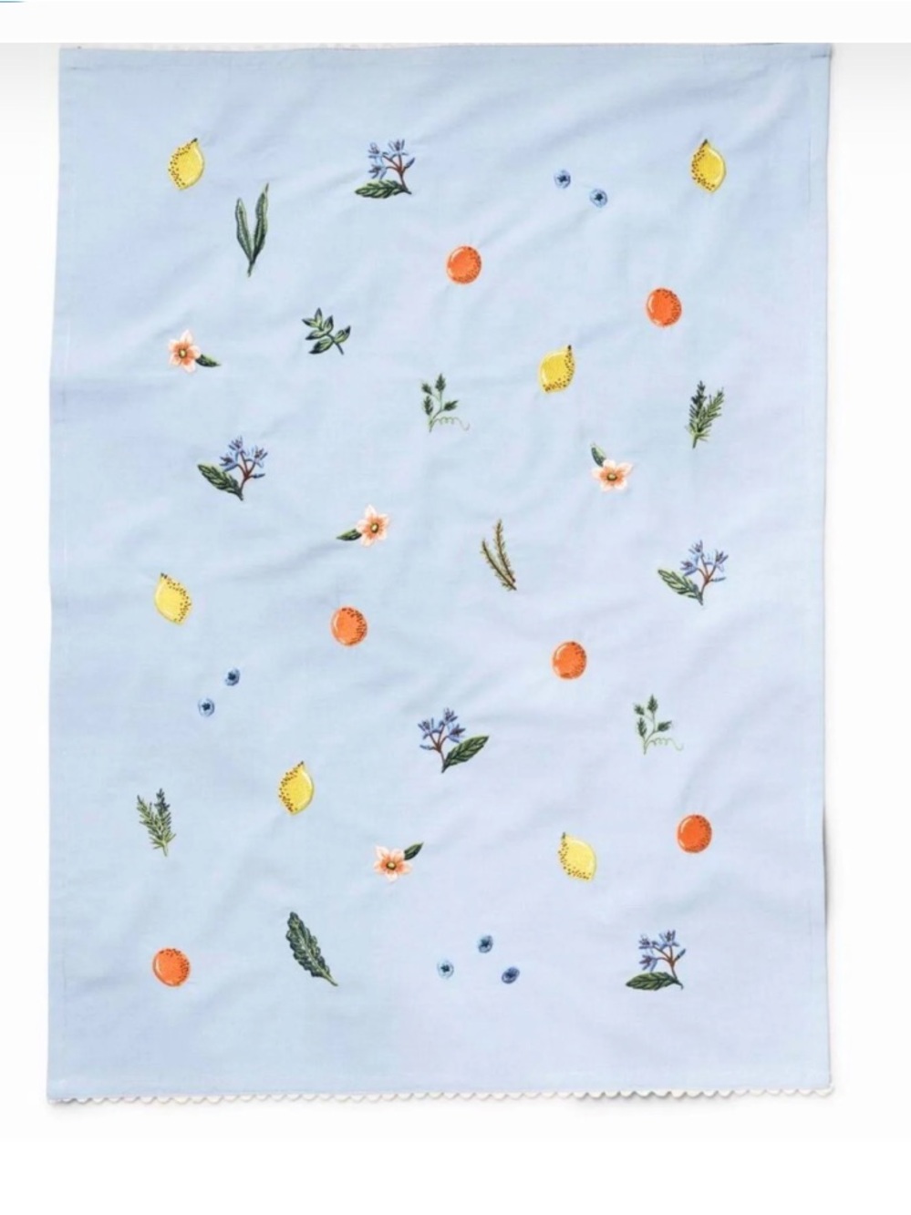 Rifle Paper Co. Light Blue Fruit & Floral Embroidered Tea Towel New In Package - Picture 2 of 4